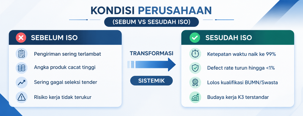 Studi Kasus: Transformasi Perusahaan Lokal Setelah Ber-ISO 3 Grafik studi kasus transformasi perusahaan lokal setelah ber-ISO